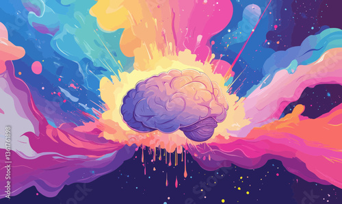 Colorful Brain Explosion with Liquid Splash for Creative Brainstorming Inspiration