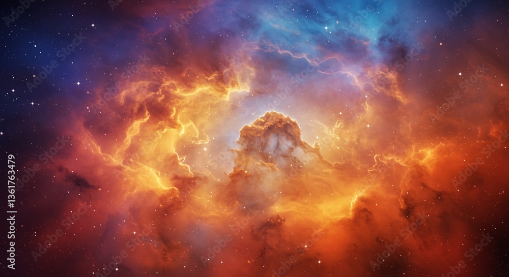 Fototapeta premium Cosmic Nebula Dramatic Red Blue Swirl. AI Generated