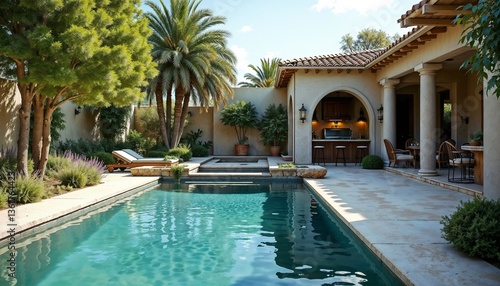 Wallpaper Mural Relaxing oasis with a pool and palm trees in a tranquil backyard setting Torontodigital.ca