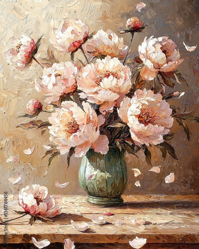 A beautiful bouquet of peonies in a decorative vase, capturing the elegance of nature and the charm of floral arrangements.
