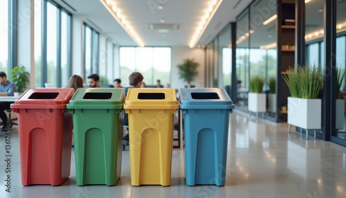 Wallpaper Mural Colorful recycling bins in corporate space for waste sorting Torontodigital.ca