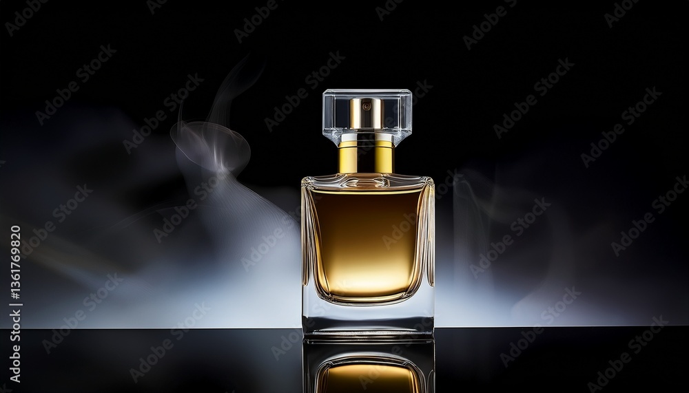 Elegant perfume bottle on a black background reflecting luxury and fragrance Elegant perfume bottle on a black background reflecting luxury and fragrance