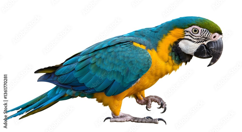 Fototapeta premium Vibrant Parrot Standing Proudly Against a White Background