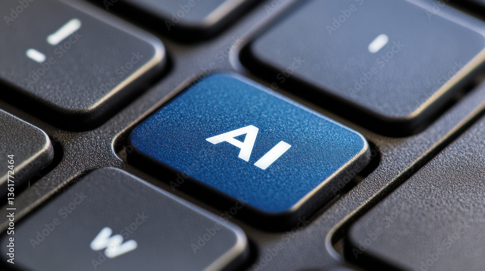 Close-up of AI keyboard key representing artificial intelligence technology Close-up of AI keyboard key representing artificial intelligence technology