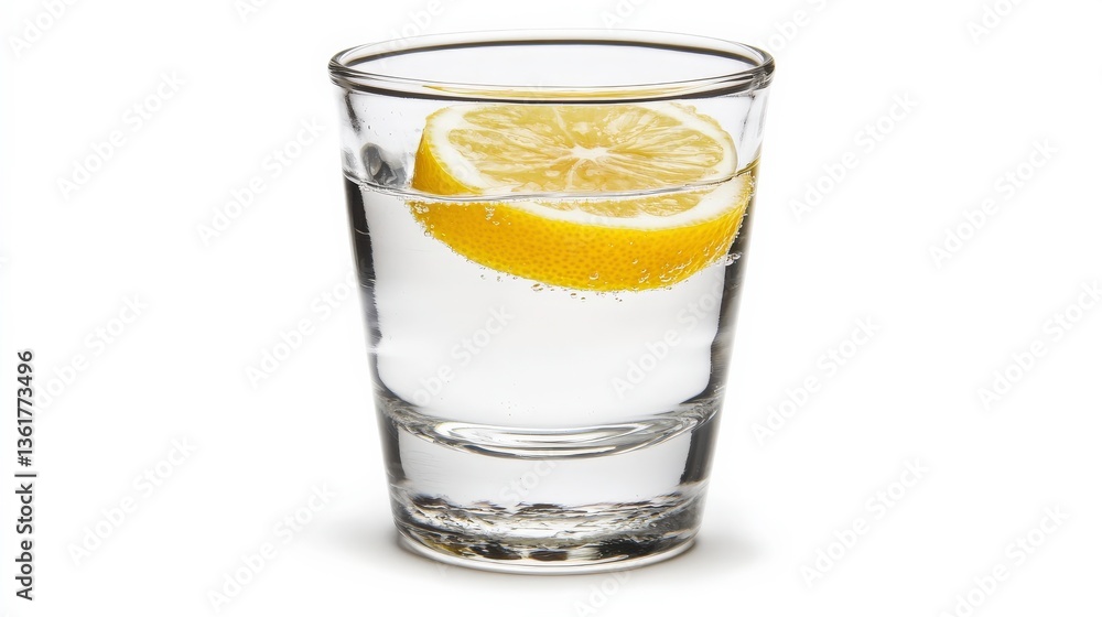 Fresh Lemon Slice in Water on White Background Fresh Lemon Slice in Water on White Background