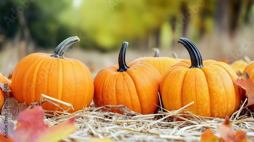 Autumn Harvest Pumpkins in Hay Autumnal Fall
