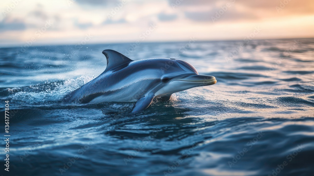Fototapeta premium A dolphin gracefully swims through ocean water during daytime hours