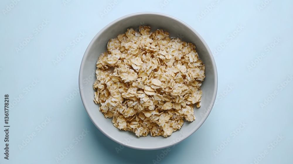 Overhead View of Oatmeal in a Bowl Healthy Breakfast Cereal Food Overhead View of Oatmeal in a Bowl Healthy Breakfast Cereal Food