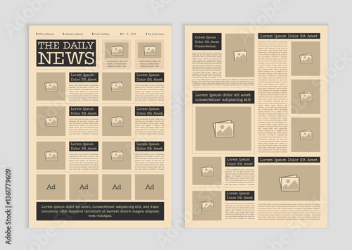 Vintage newspaper layout template design. Editable newspaper with old style. Newspaper design and the daily newspaper with text and picture placeholder