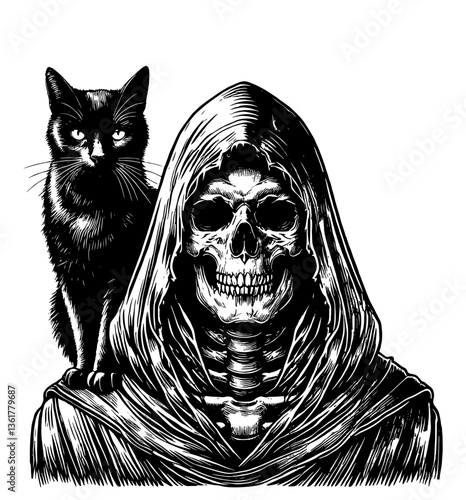 Grim Reaper with a black cat