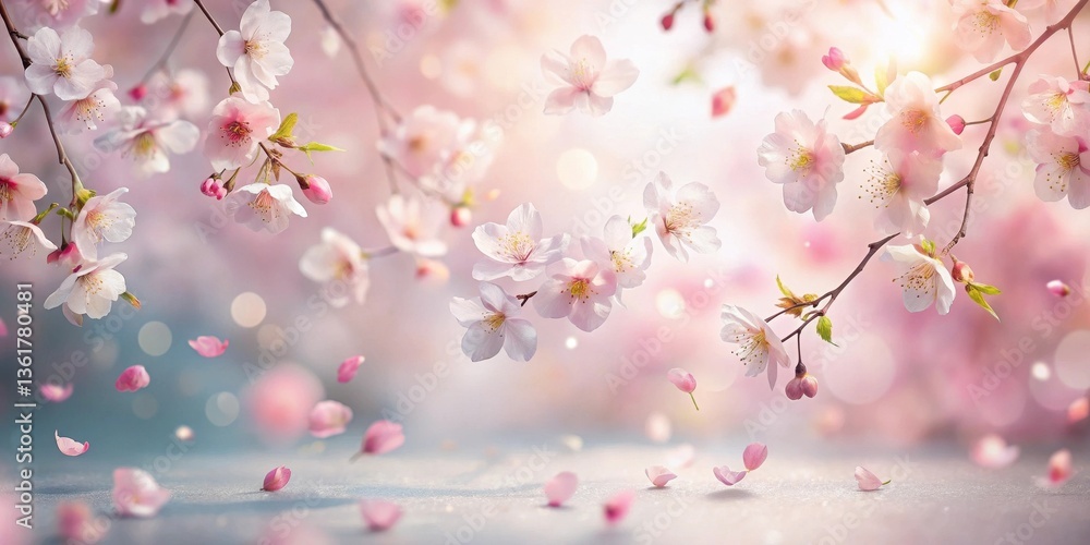 Delicate Spring Blossoms Falling Gracefully on a Soft, Pastel Surface, Evoking a Sense of Tranquility and Renewal Delicate Spring Blossoms Falling Gracefully on a Soft, Pastel Surface, Evoking a Sense of Tranquility and Renewal