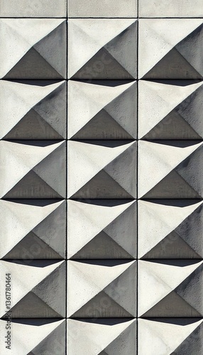 Wallpaper Mural A geometric wall panel featuring a repeating pattern of triangular shapes in shades of gray and white, creating a modern aesthetic. Torontodigital.ca