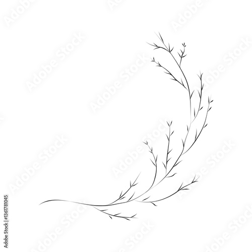Line Drawing Botanical Wreath. Herbs and florals 02. Vector Illustration.