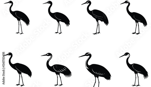 Crane Bird Vector Shilhouette Bundle Set Collection