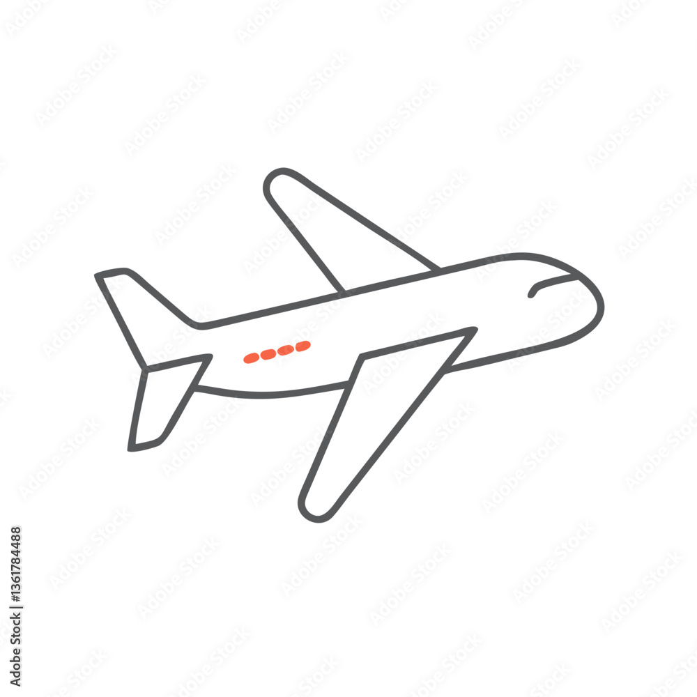 Fototapeta premium Minimalistic illustration of an airplane in an outline style, symbolizing travel and adventure, designed for travel-related content, aviation industry graphics, and transportation themes.