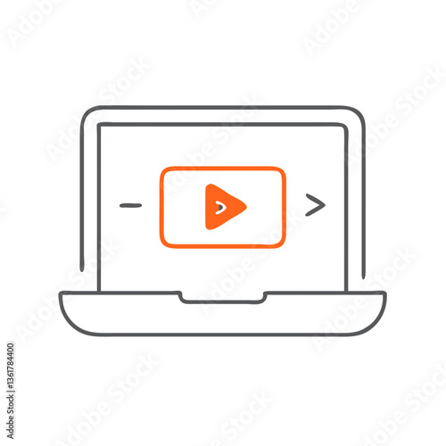 A laptop displaying a play button symbol, illustrating online video content creation, digital media production, technology in modern communication, and tools for video sharing and streaming.