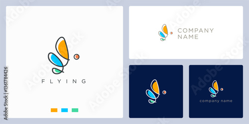 fly butterfly logo with line art