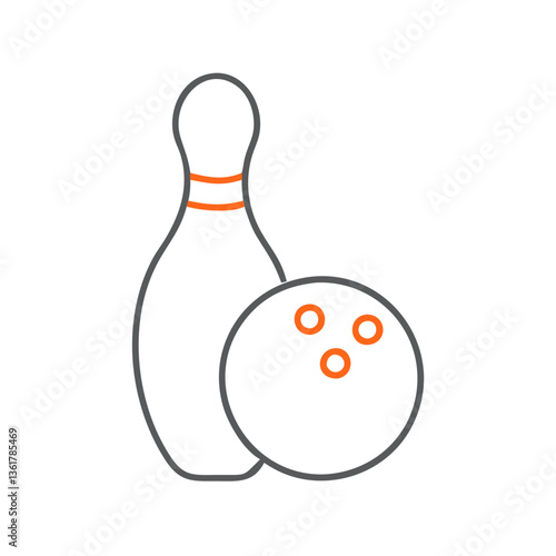 A bowling pin and ball icon, representing the recreational sport of bowling, leisure activities, and competitive indoor games.
