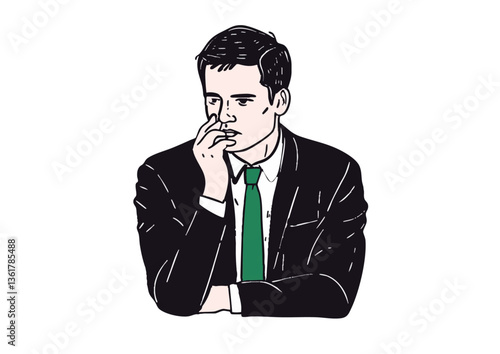 Vector illustration of a businessman deep in thought