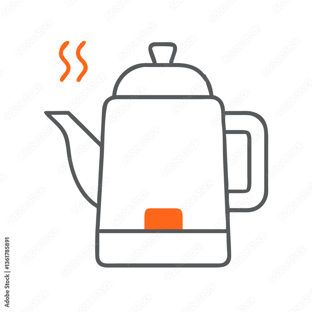Obraz premium Stylish electric kettle with steam rising, modern kitchen appliance, simple design in minimalistic style, representing home comfort, tea preparation, and contemporary living.