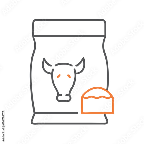 A detailed illustration of a bag of animal feed with a cow's face, symbolizing livestock nutrition and animal care, perfect for agricultural themes and veterinary discussions.