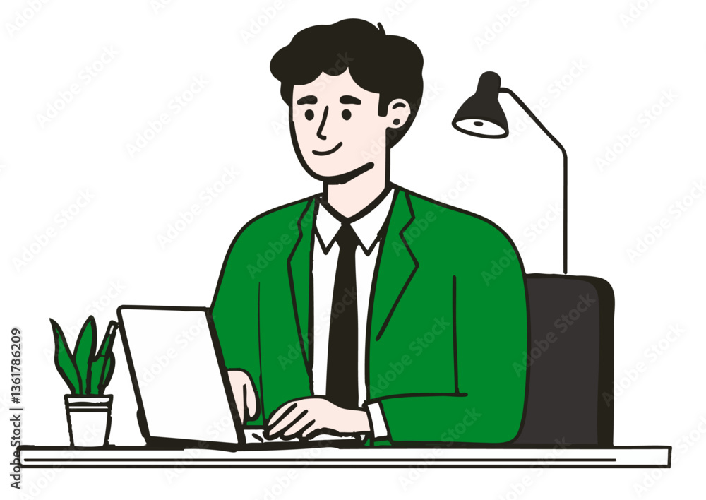 Vector illustration of a businessman working on a laptop Vector illustration of a businessman working on a laptop