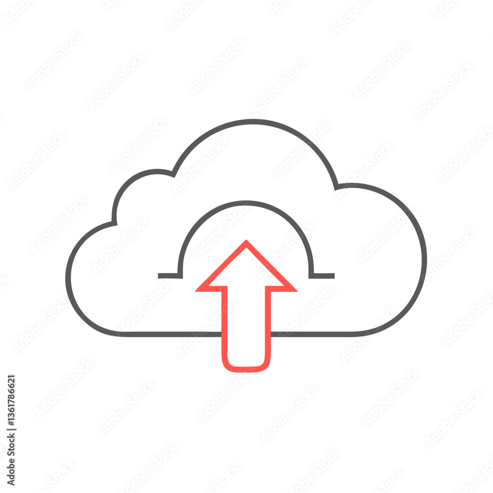 An illustrative cloud icon with an upward arrow, symbolizing data upload and cloud computing concepts, perfect for digital technology and internet services. An illustrative cloud icon with an upward arrow, symbolizing data upload and cloud computing concepts, perfect for digital technology and internet services.