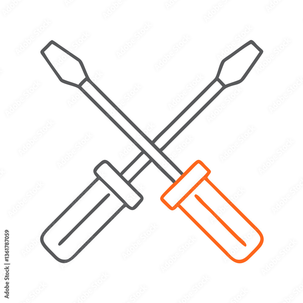 A pair of crossed screwdrivers, representing tools for DIY projects, home improvement, and maintenance tasks, showcasing craftsmanship and precision in a modern design. A pair of crossed screwdrivers, representing tools for DIY projects, home improvement, and maintenance tasks, showcasing craftsmanship and precision in a modern design.