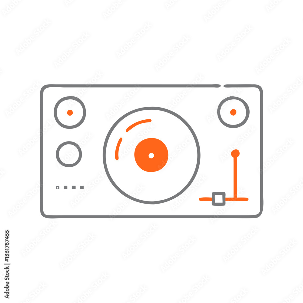 Fototapeta premium A minimalist illustration of a turntable with an orange accent, representing the art of music and sound mixing, perfect for music enthusiasts, DJs, and vinyl lovers seeking creative visuals.