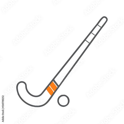 A hockey stick and ball in a minimalistic design, representing the sport of field hockey, ideal for sports events, team spirit, athletic activities, and promotional materials for hockey enthusiasts.