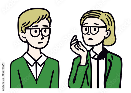 Vector illustration of a man and woman in business attire having a sudden idea