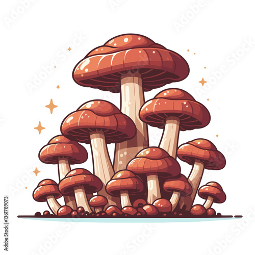 Group of brown mushrooms in different sizes. Perfect for forest ecosystem illustrations and autumn seasonal themes.
