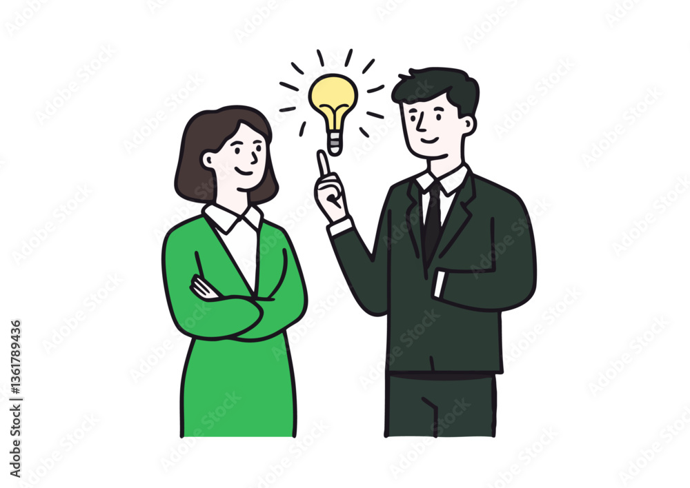 Vector illustration of a man and woman in business attire having a sudden idea Vector illustration of a man and woman in business attire having a sudden idea