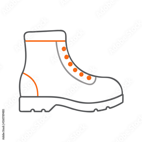 An illustration of a sturdy hiking boot, showcasing its robust design and practicality, ideal for outdoor adventures, conveying strength and readiness for exploration.