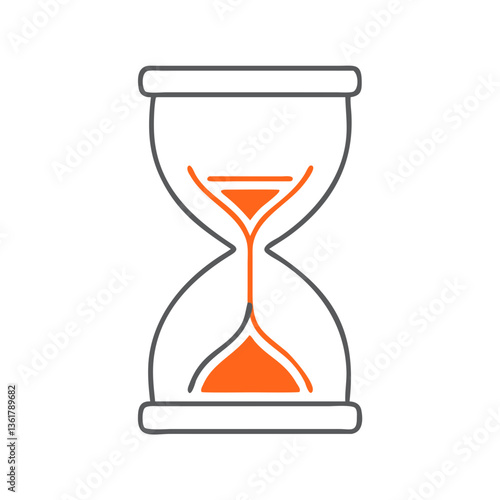 An hourglass with orange sand inside, symbolizing time passing, countdowns, deadlines, limited durations, and waiting periods in both real life and digital settings.
