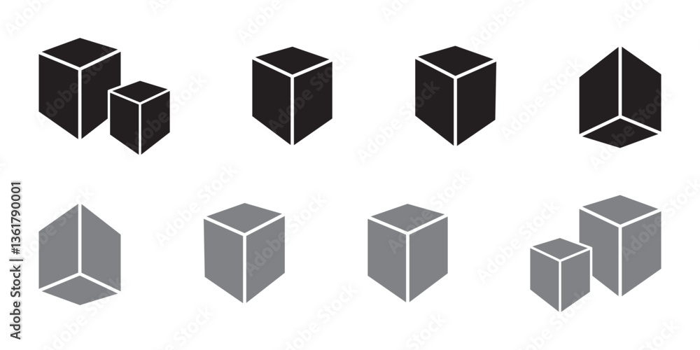 Cube icon Thin line vector illustration set Cube icon Thin line vector illustration set