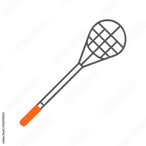 An orange-handled fishing net against a white background, representing precision in fishing, outdoor leisure activities, and tools for catching fish in various water conditions.
