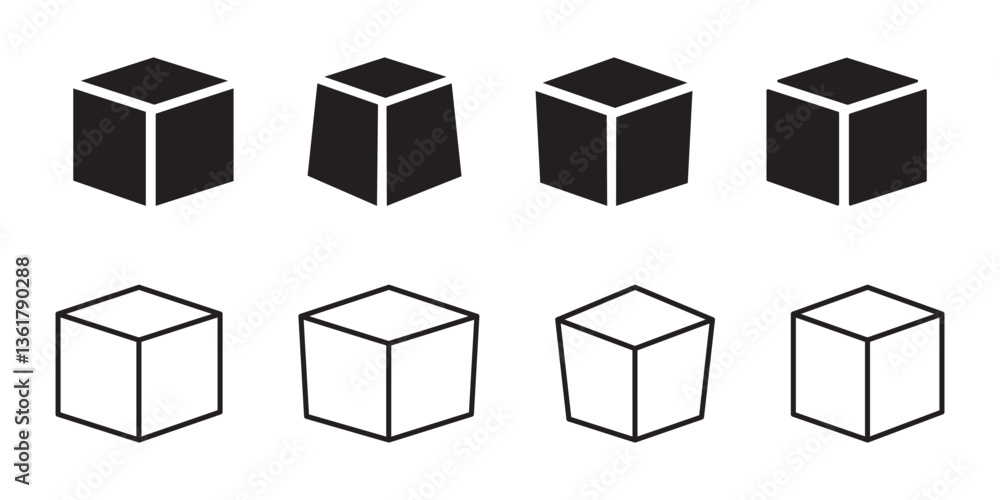Cube icon Thin line vector illustration set Cube icon Thin line vector illustration set