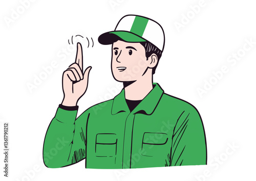 Vector illustration of a man in workwear having a sudden idea