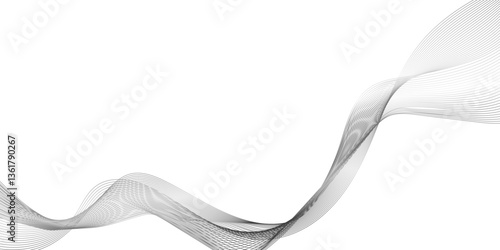 abstract background with wave line, black gradient curve shape isolated on white background, a drawing of wavy lines on a white background, representing invisible movement and speed focus on.