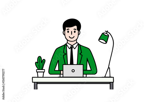 Vector illustration of a man in a suit participating in a remote meeting