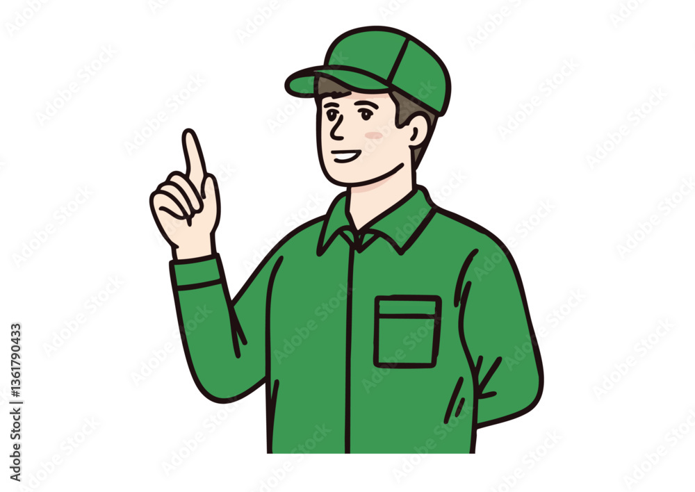 Vector illustration of a man in workwear emphasizing a key point with hand gestures Vector illustration of a man in workwear emphasizing a key point with hand gestures