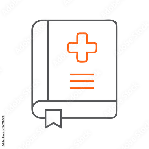 A medical book with a cross symbol on the cover, symbolizing health and wellness, representing knowledge in healthcare, learning, and medical education against a plain white background.