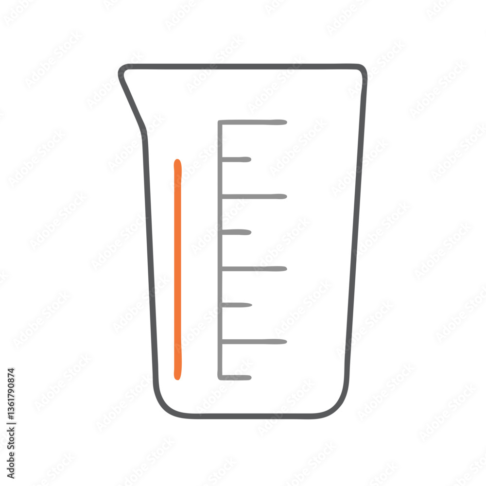 A transparent measuring cup with measurement markings, simplistic design, modern illustration, showcasing precise cooking and baking techniques, essential kitchen tool for chefs and home cooks. A transparent measuring cup with measurement markings, simplistic design, modern illustration, showcasing precise cooking and baking techniques, essential kitchen tool for chefs and home cooks.