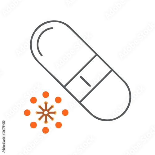 A close-up of a capsule pill alongside a stylized bacteria illustration, representing health and medicine, the significance of pharmaceuticals in disease prevention and treatment.