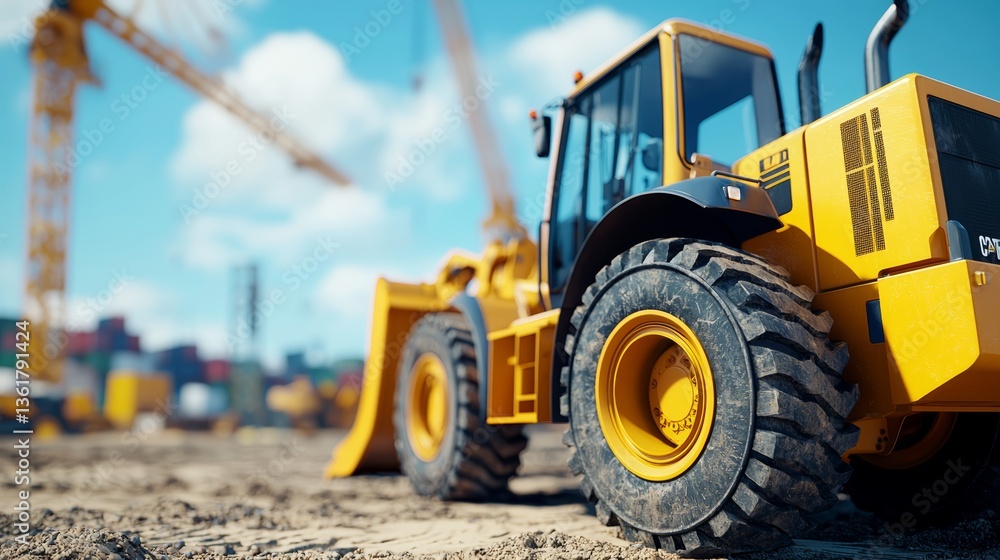 Fototapeta premium Construction equipment operation urban construction site machinery showcase outdoor environment close-up perspective heavy machinery utilization