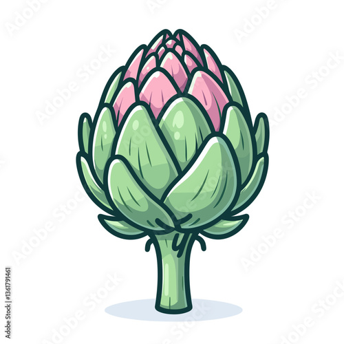 Green artichoke illustration with detailed layered leaves and stem. Perfect for gourmet cooking themes, Mediterranean cuisine promotion, and healthy food visualization.