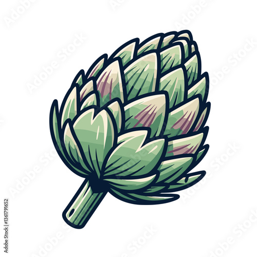 Detailed artichoke illustration in fresh green tones. Ideal for culinary projects and organic food packaging designs.