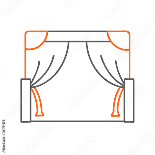 Minimalistic outline of a draped curtain in orange and gray, representing elegance and simplicity, perfect for interior design, home decoration concepts, and theater backgrounds.