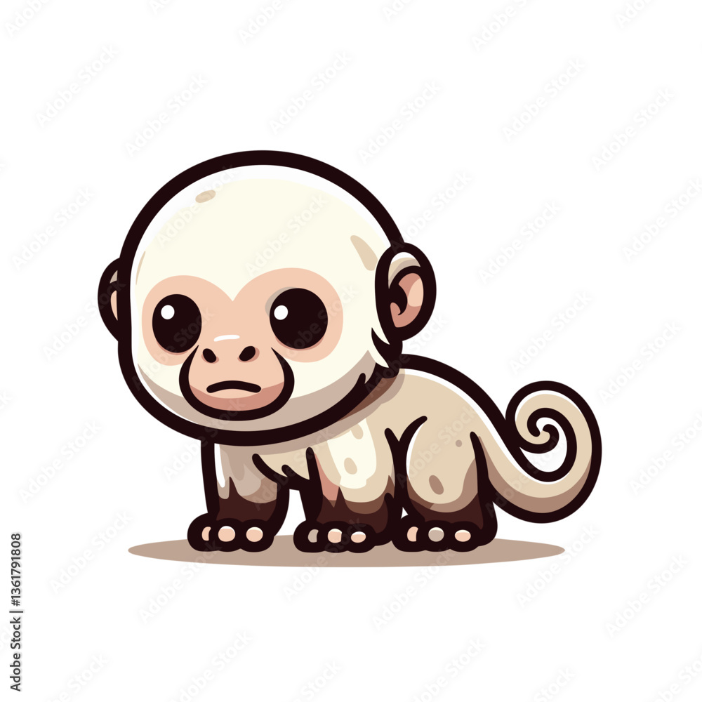 Cute cartoon baby monkey with cream fur in simple style. Perfect for zoo themed children's books and wildlife education materials. Cute cartoon baby monkey with cream fur in simple style. Perfect for zoo themed children's books and wildlife education materials.
